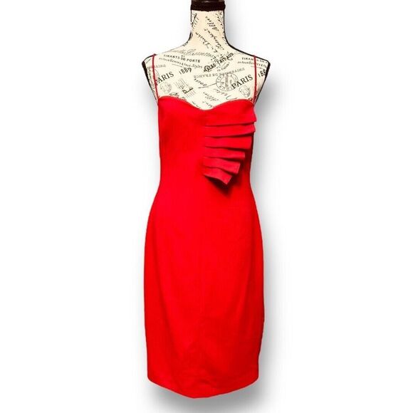 Black Halo 12 Red Akeno Sheath Midi Dress Pleated Formal Cocktail Wedding Guest - Picture 9 of 9